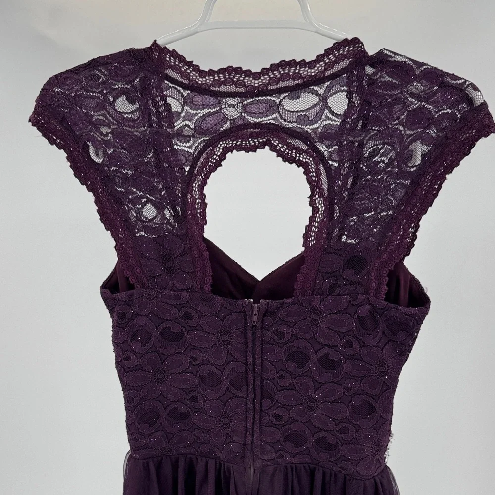 Deb Plum Purple Mini Dress lace tulle rhinestones open back 5 formal HOCO party